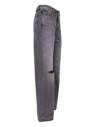 Our Legacy Distressed Wide-leg Jeans With Faded Black Wash In Gray
