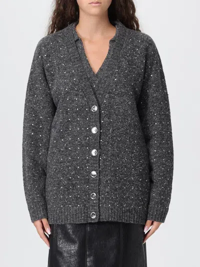 Pinko Dark Grey Knitted Cardigan With V-neckline In Gray