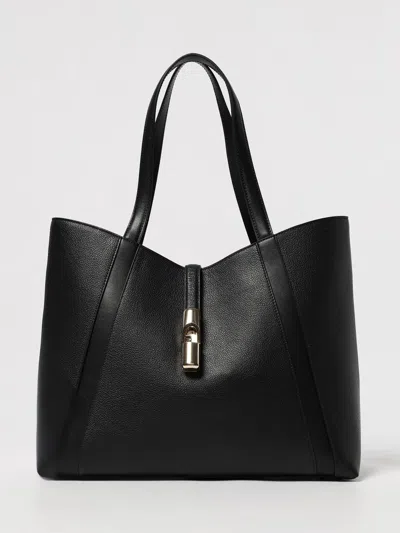 Furla Dual Top Handles Structured Silhouette Shoulder Bag In Black