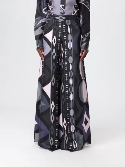 Pucci Collane Print Wide-leg Silk Pants In Black