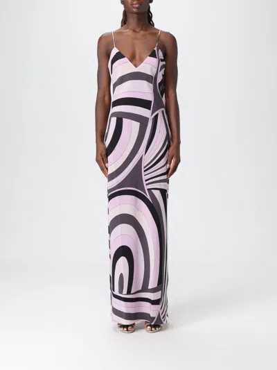 Pucci Long Dress With Abstract Print And Straps In Pink