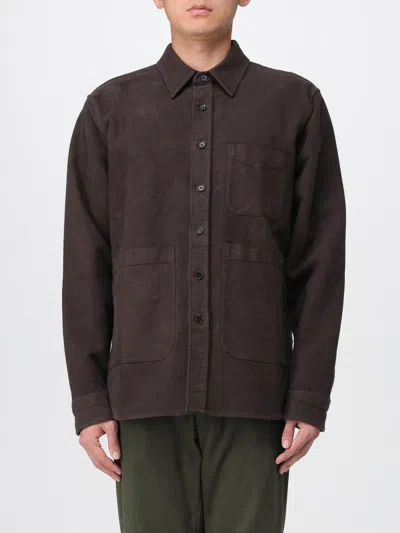 Aspesi Pointed Collar Button-up Shirt With Single Chest Pocket In Brown