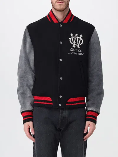 Off-white Stylish Short Jacket Featuring Contrast Sleeves In Black