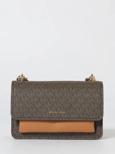 Michael Kors Printed Canvas And Leather Claire Shoulder Bag In Brown