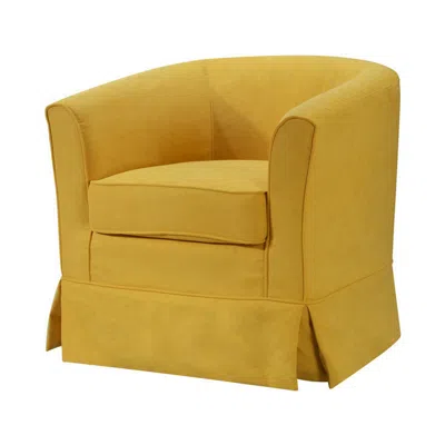Hivvago Lex 28 Inch Swivel Accent Chair, Yellow Fabric, Curved Track Back, Skirted