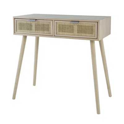 Hivvago Pia 32 Inch Wood Console Table, 2 Drawers, Woven Rattan, Natural Brown