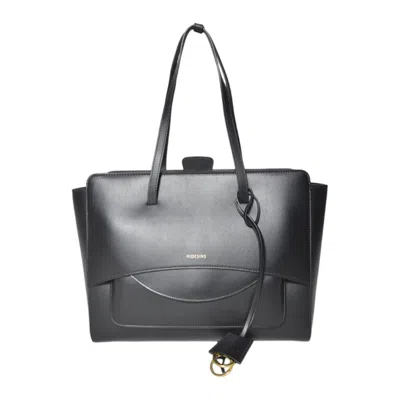 Hidesins Structured Black Leather Tote With Flap Closure In Gray
