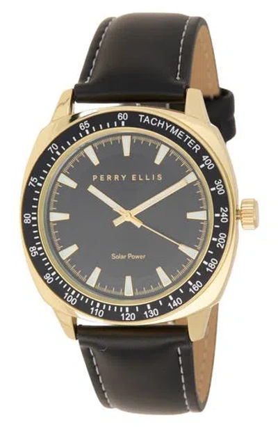 Perry Ellis Solar 3-hand Quartz Faux Leather Strap Watch, 44mm In Black