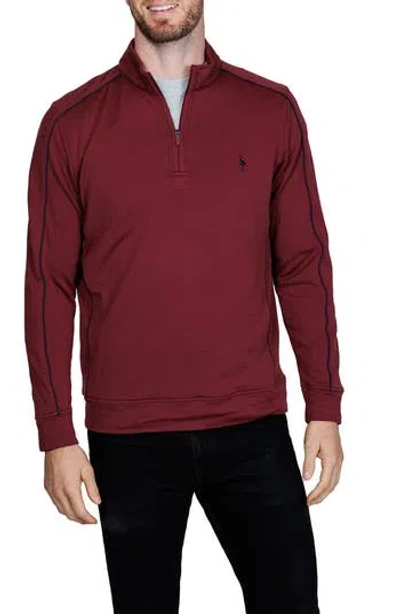 Tailorbyrd Textured Performance Quarter Zip Pullover In Burgundy