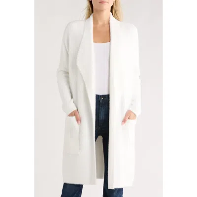 By Design Mina Open Front Eyelash Cardigan In White