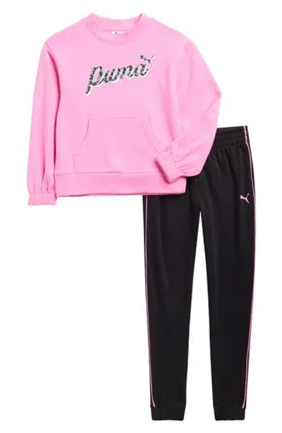 Puma Kids' Fleece Sweatshirt & Joggers Set In Pink