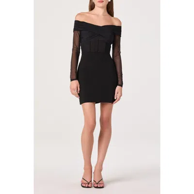 Astr The Label Off The Shoulder Long Sleeve Mesh Minidress In Black