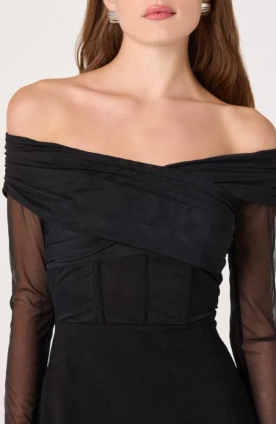 Astr The Label Off The Shoulder Long Sleeve Mesh Minidress In Black