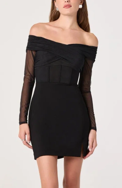 Astr The Label Off The Shoulder Long Sleeve Mesh Minidress In Black