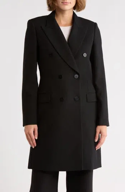 Theory Tailored Double Breasted Wool Blend Coat In Black
