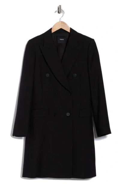Theory Tailored Double Breasted Wool Blend Coat In Black