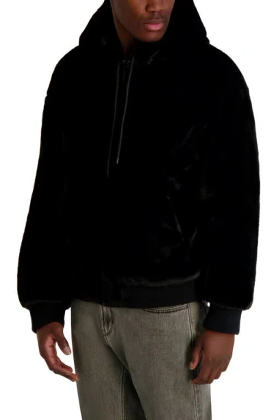 Karl Lagerfeld Paris Reversible Zip Front Faux Fur Jacket In Black