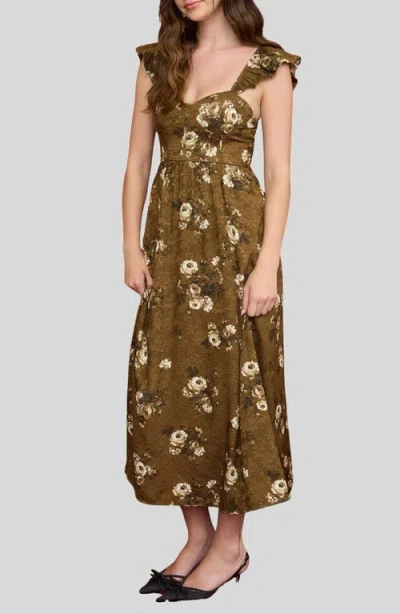 Blu Pepper Floral Jacquard Ruffle Strap A-line Dress In Multi