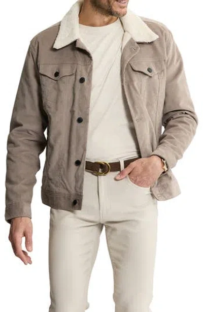 Jachs Corduroy Faux Shearling Lined Trucker Jacket In White