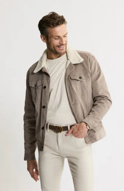Jachs Corduroy Faux Shearling Lined Trucker Jacket In White