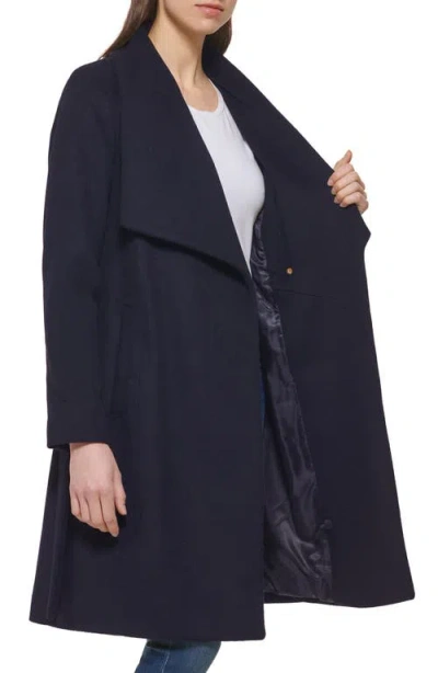 Cole Haan Signature Slick Wool Blend Wrap Coat In Blue