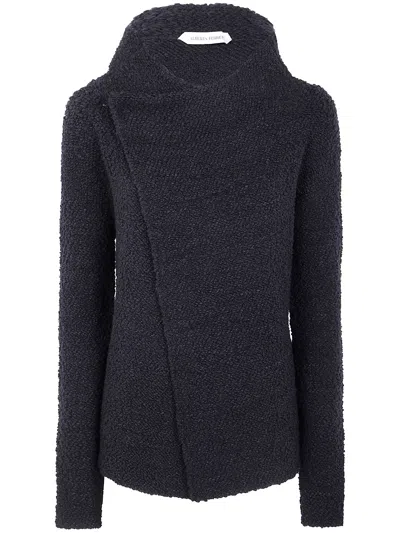 Alberta Ferretti Asymmetric Wool Blend Jacket With High Neck In Blue