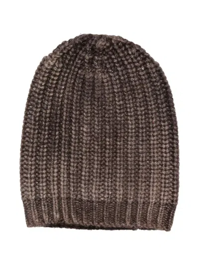 Avant Toi Ribbed Metallic-threading Beanie In Brown