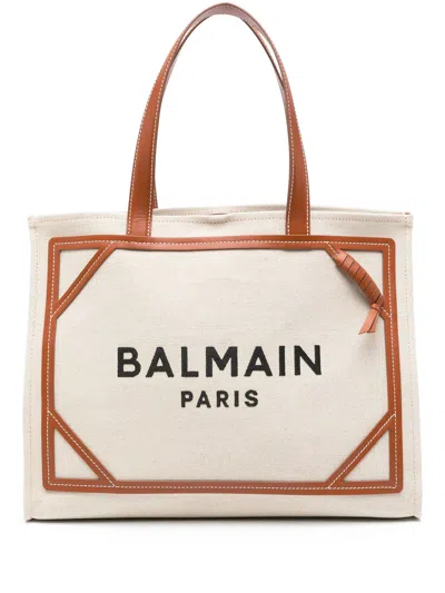 Balmain B-army Tote Bag With Print In Brown