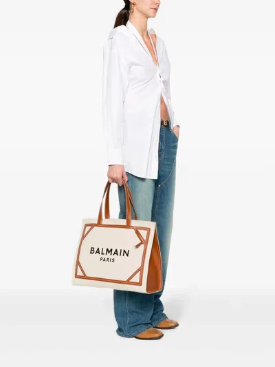 Balmain B-army Tote Bag With Print In Brown