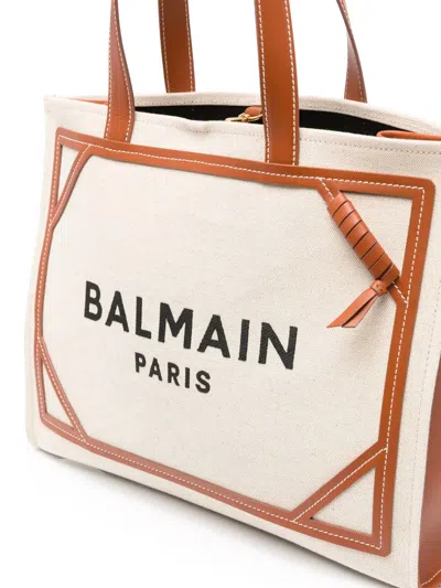 Balmain B-army Tote Bag With Print In Brown
