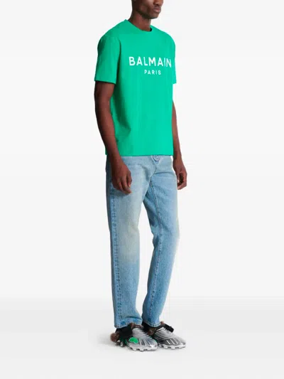 Balmain T-shirt With  Paris Print In Green