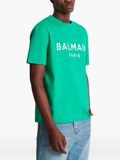 Balmain T-shirt With  Paris Print In Green