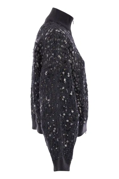 Brunello Cucinelli Dazzling Embroidered Cardigan In Black