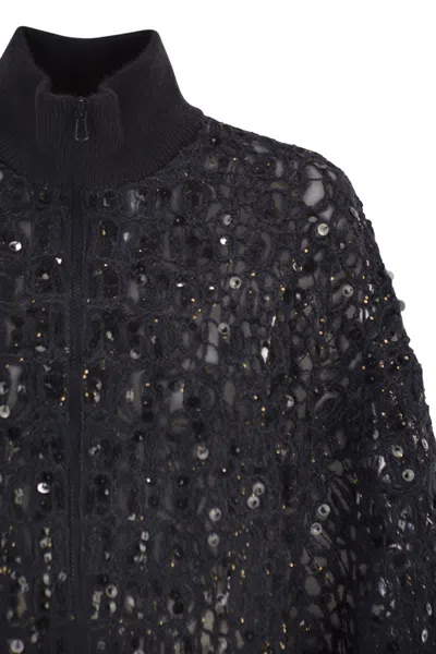 Brunello Cucinelli Dazzling Embroidered Cardigan In Black
