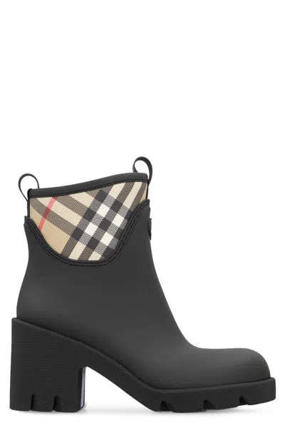 Burberry Marsh Stamp Checked Nylon-trimmed Rubber Ankle Boots In Blue