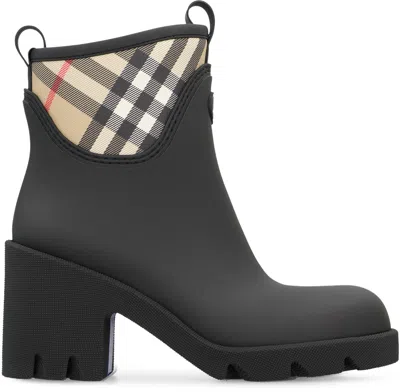 Burberry Marsh Stamp Checked Nylon-trimmed Rubber Ankle Boots In Blue