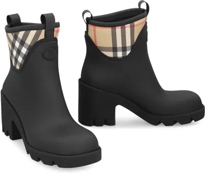 Burberry Marsh Stamp Checked Nylon-trimmed Rubber Ankle Boots In Blue