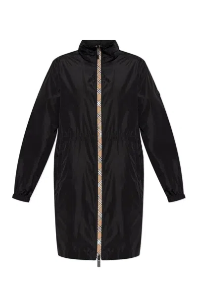 Burberry Vintage Check Trim Parka Coat In Black