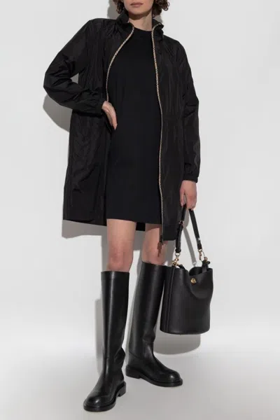 Burberry Vintage Check Trim Parka Coat In Black