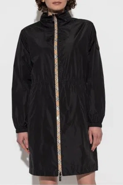 Burberry Vintage Check Trim Parka Coat In Black