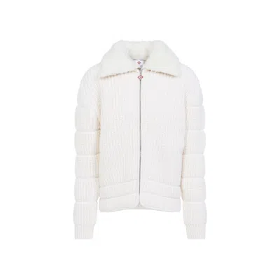 Casablanca Chunky Ribbed Knitted Jacket With Padded Detailing In White
