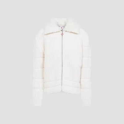 Casablanca Chunky Ribbed Knitted Jacket With Padded Detailing In White