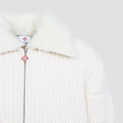 Casablanca Chunky Ribbed Knitted Jacket With Padded Detailing In White