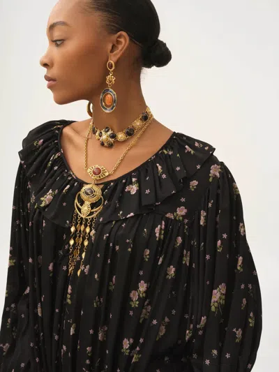 Chloé Gathered Long-sleeve Mini Dress In Silk Charmeuse In Black