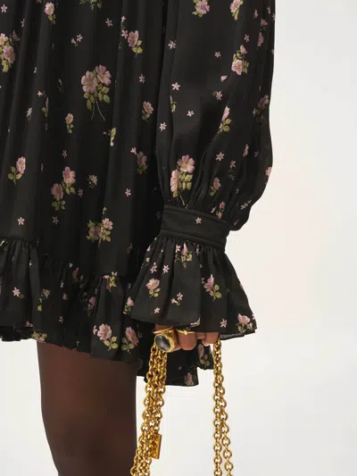 Chloé Gathered Long-sleeve Mini Dress In Silk Charmeuse In Black