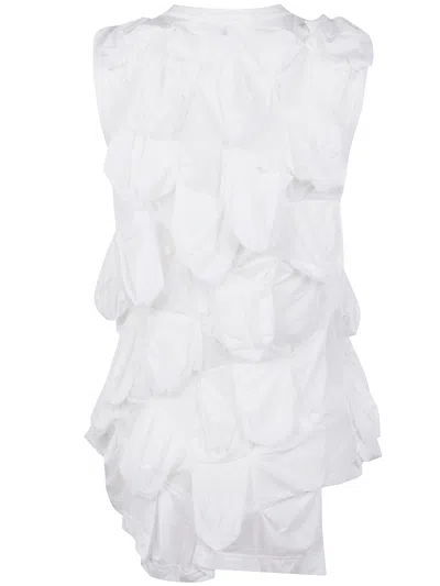 Comme Des Garçons Textured Sleeveless Crew Neck Blouse In White