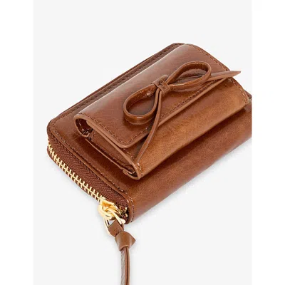 The Kooples Womens Brown Amelia Bow-embellished Leather Coin Purs In Brown