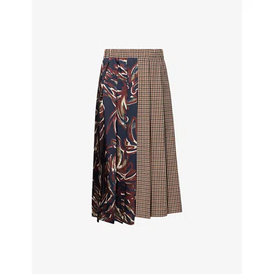 Weekend Max Mara Omens Wine-coloured Fanale Contrast Pleat Wool-blend Midi Skirt In Animal Print