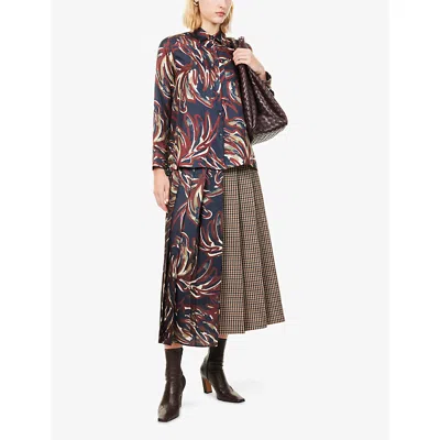 Weekend Max Mara Omens Wine-coloured Fanale Contrast Pleat Wool-blend Midi Skirt In Animal Print
