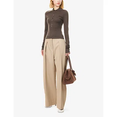 Jacquemus Long-sleeved Merino Wool Polo Shirt Knitwear Brown